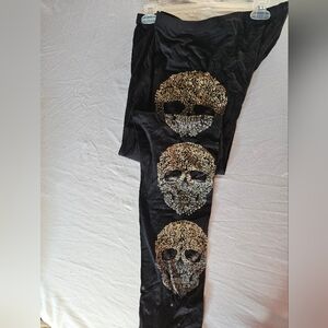 Vocal Skull Print Leggings Black Gold Gothic Stretch 1X
